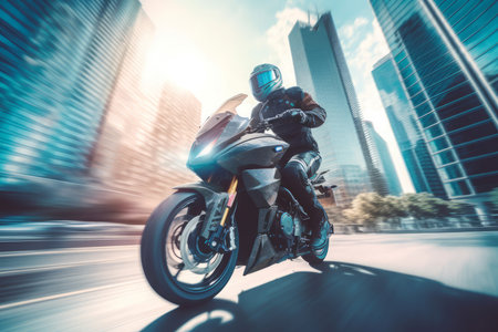 Motorcycle speeding. Rider man sport. Generate Aiの素材