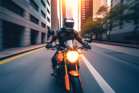 Motorcycle speeding city. Sport adventure. Generate Aiの素材