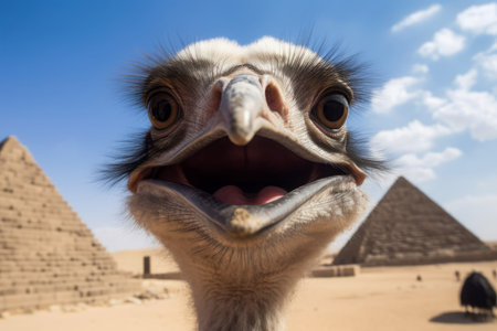 Ostrich selfie funny. Farm wild hair. Generate Aiの素材