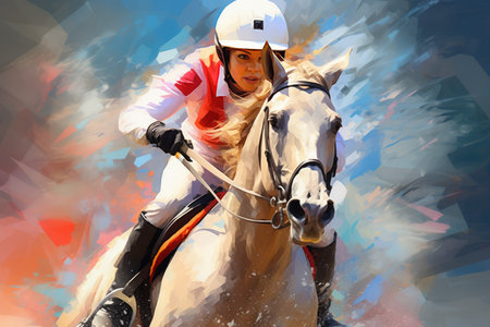 Horse racing closeup paint. Curve colorful. Generate Aiの素材
