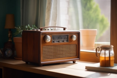 Vintage radio retro room. Wave acoustic. Generate Aiの素材