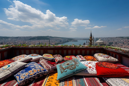 Istanbul colorful pillows view. Happy fashion design. Generate AIの素材