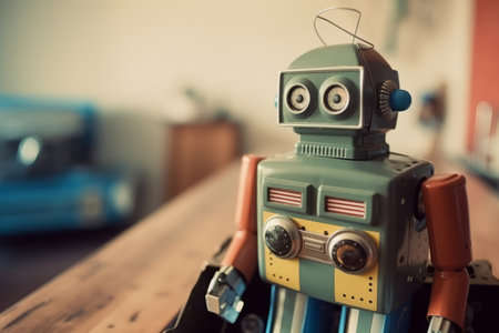 Vintage robot toy. Fun play metal. Generate Aiの素材