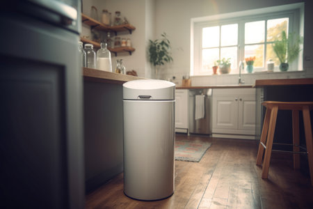 Garbage bin smart. Smart recycle waste trash can in kitchen. Generate aiの素材
