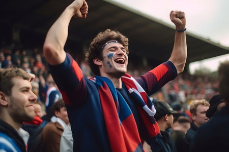 Sport fan happy celebration. Winning excited event match. Generate Aiの素材