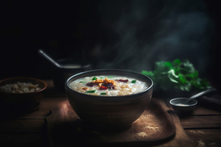 Asian porridge hot food. Chinese rice meal dinner. Generate Aiの素材
