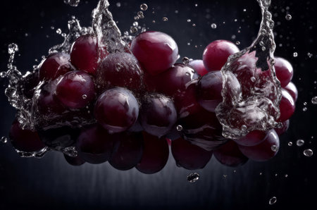 Grapes water drops. Summer food fruit with healthy branch. Generate Aiの素材