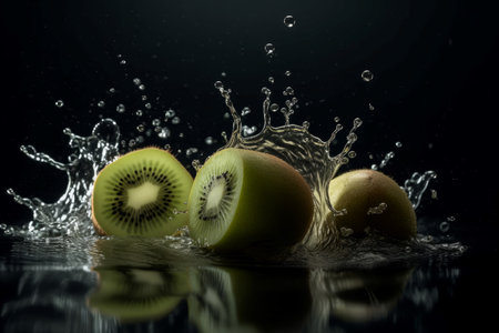 Kiwi water drops. Fresh nature fruit splash liquid. Generate Aiの素材