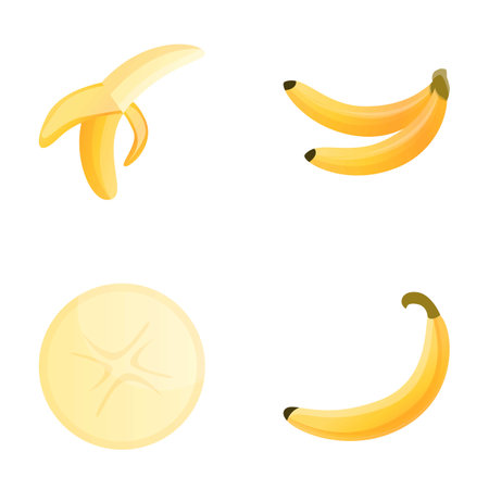 Banana icons set cartoon vector. Ripe exotic fruit. Healthy nutritionのイラスト素材