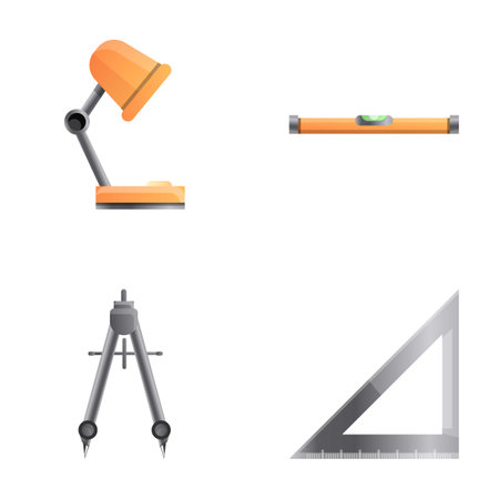 Engineer equipment icons set cartoon vector. Measuring and drawing tool. Design, project preparationのイラスト素材