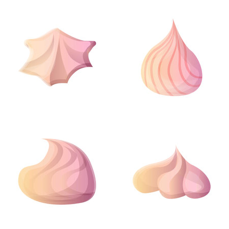 Zefir icons set cartoon vector. Fresh tasty pink zefir. Sweet food, dessertのイラスト素材