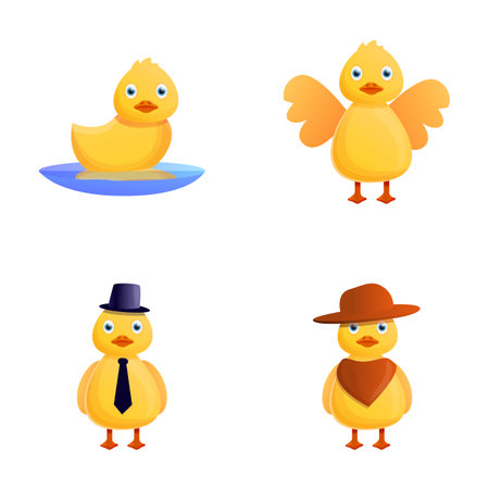 Duckling icons set cartoon vector. Funny little duck. Cartoon characterのイラスト素材