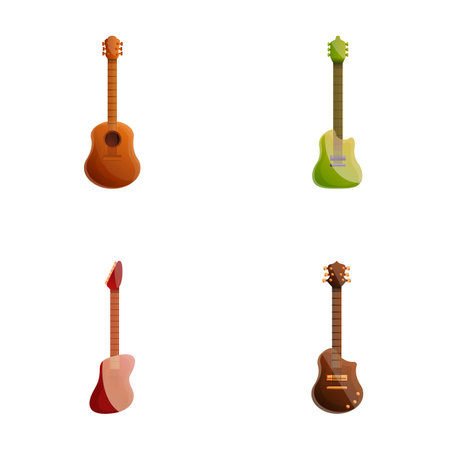 Guitar icons set cartoon vector. Classical and electric guitar. String musical instrumentのイラスト素材