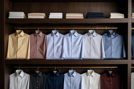 Classic mens shirts on shelf boutique accessory. View collection business mall. Generate Aiの素材