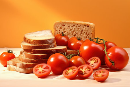 Composition of fresh pate, organic tomatoes and bread. Cream liver food for dinner sandwich. Generate Aiの素材
