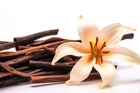 Dried aromatic vanilla sticks. Natural aroma sweet dessert ingredient. Generate aiの素材