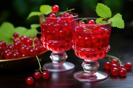 Fresh red currants in glasses. Sweet organic food, ripe kitchen dessert. Generate Aiの素材