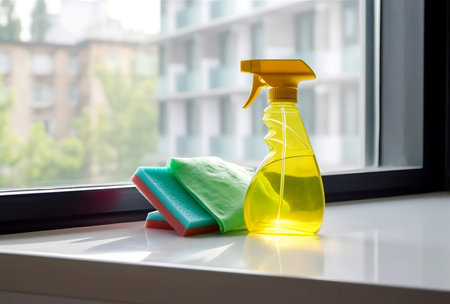 Spray bottle solution for cleaning. Household cleaner detergent for interior hygiene. Generate aiの素材
