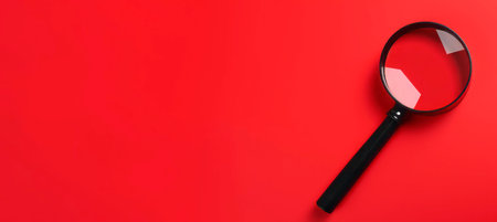 Magnifier magnifying alert isolated on red, banner. Internet safety space damage. Generate Aiの素材