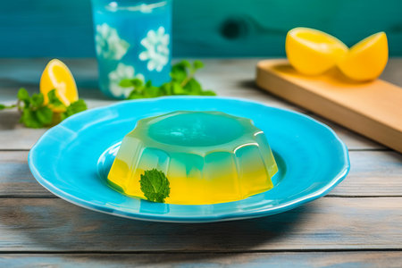 Plate of lemon jelly mint dessert. Fruit sweet fresh tasty diet. Generate Aiの素材