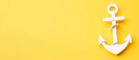 White wooden archor isolated on yellow banner. Tree summer texture marine amber. Generate Aiの素材