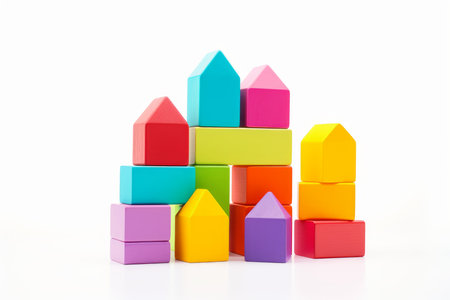 Colorful blocks isolated on white background. Color game cube shape play. Generate Aiの素材