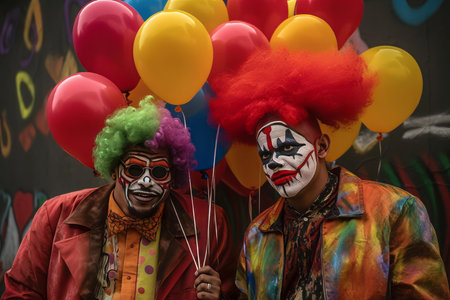 Clowns dangerous scary portrait. Face circus horror actor grim. Generate AIの素材