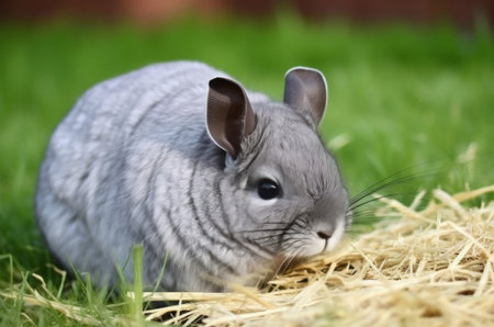 Grey chinchilla animal on grass. Nature gray rodent cute young rat. Generate Aiの素材