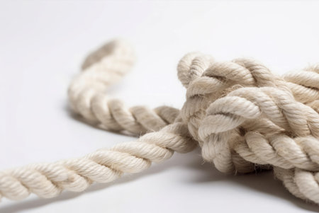 Rupture of cotton rope on white background. String cord texture thread line. Generate Aiの素材