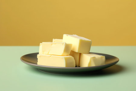 Fresh butter on plate table. Gourmet diet nutrient culinary piece. Generate Aiの素材