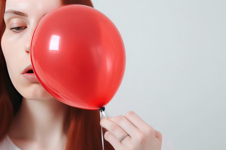 Concept critical days female. Woman take in hands red balloon. Generate Aiの素材