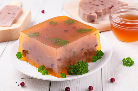 Russian meat jelly food dish. Traditional cooked snack beef gourmet. Generate Aiの素材