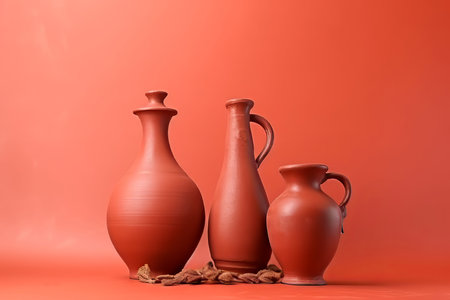 Clay flagons vase background. Decor interior fashion luxury fired. Generate Aiの素材
