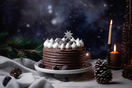 Christmas winter chocolate cake. Winter xmas recipe sweet meal. Generate Aiの素材