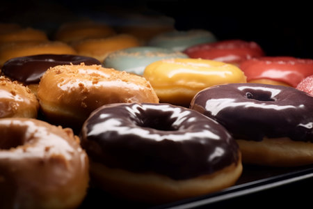 Donut glazed bakery. Junk icing sweet glazed snack. Generate Aiの素材