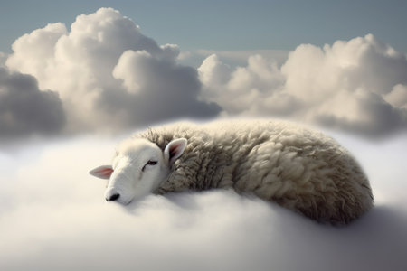 Sheep sleep cloud. Nature art animal cute dream character. Generate Aiの素材