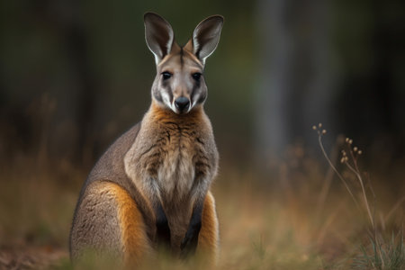 Wallaby wild animal at field. Tail explore copy grass under. Generate Aiの素材