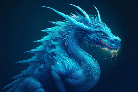 Blue mythical spiny dragon. Legendary wicked azure demonic wild monster. Generate aiの素材