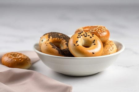 Bowl with ring shaped sushki. Crunchy dry bagels eastern bakery pastry cookie. Generate aiの素材