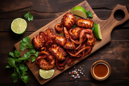 Delicious grilled squids food. Animal cool fresh cuisine raw. Generate Aiの素材