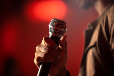 Microphone arm holding. Party audio speech sound singer. Generate Aiの素材