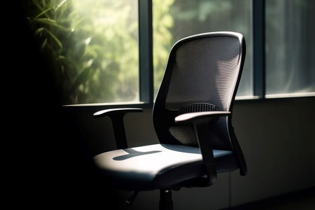 Office chair black workspace window. Desk home comfort luxury clean. Generate Aiの素材