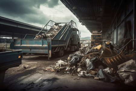 Garbage truck dumping dirty. Tank action street smelly can. Generate Aiの素材