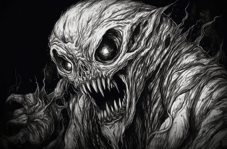 Evil creature themed drawing. Fantasy monster sketch art demon. Generate Aiの素材