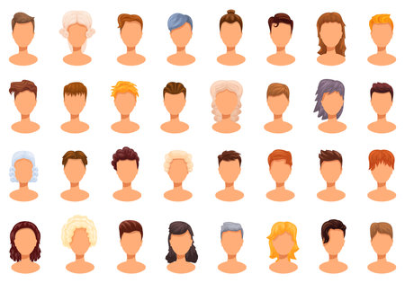 Man in a wig icons set cartoon vector. Hair beauty fashion. Wig long shortのイラスト素材