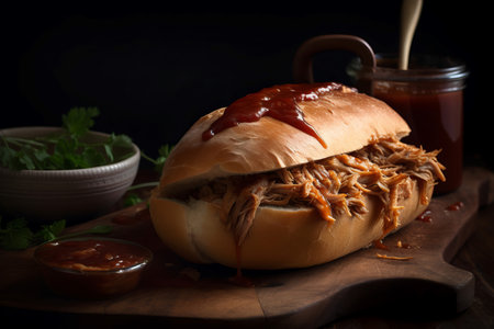 Pork sandwich barbeque fast food. Roll roast bbq bread food. Generate Aiの素材