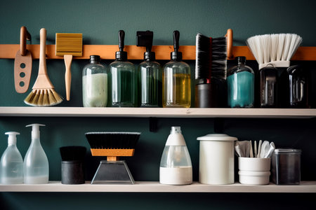 Cleaning tools home arranged. House hand domestic cleaning service. Generate Aiの素材