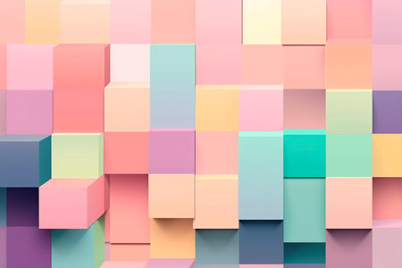Colorful blocks wallpaper. Pastel multicolored squares cubes wall. Generate aiの素材