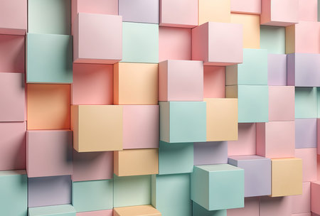 Pastel colorful blocks wallpaper. Multicolored geometric cubes wall building background. Generate aiの素材
