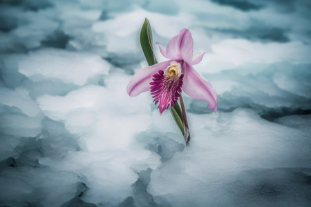 Orchid growing ice ground plant. Color pink beauty flora branch. Generate Aiの素材